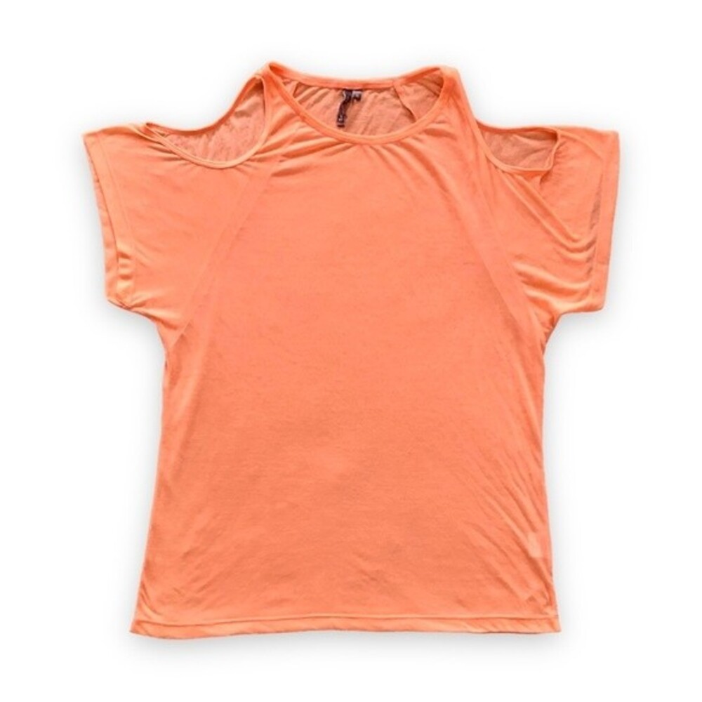 Sweaty Betty Orange Burnout Short Sleeve Cold Shoulder Top Size XL Sporty